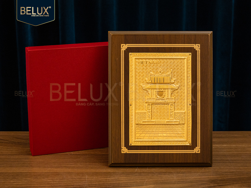 Tranh Khuê Văn Các bằng đồng khổ đứng 22x17cm mạ vàng 24k